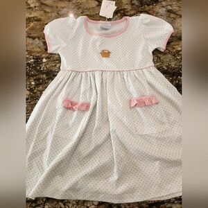 White and Pink Polka Dot Dress with Bow Accents